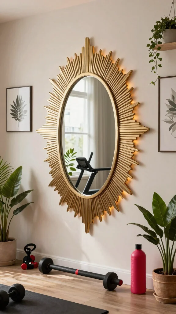 12 Home Gym Mirror Ideas for Better Visibility and a Bigger Space - 2. Decorative Mirrors That Double as Art 1