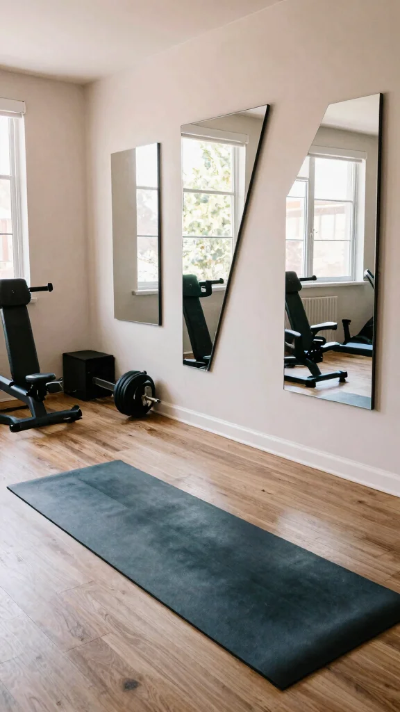 12 Home Gym Mirror Wall Ideas for Better Form and a Bigger Look - 11. Innovative Angled Mirrors for Unique Reflection 1