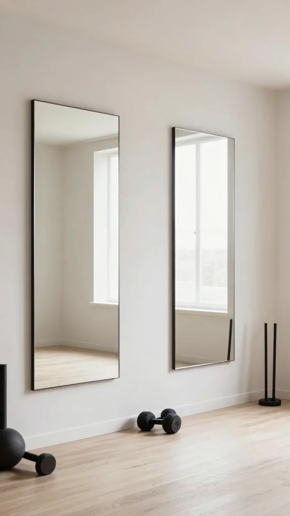 12 Home Gym Mirror Wall Ideas for Better Form and a Bigger Look - 12. Minimalist Mirrors for a Clean Look 1