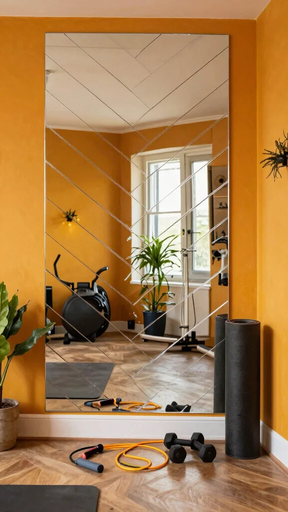 12 Home Gym Mirror Wall Ideas for Better Form and a Bigger Look - 2. Mirrored Tiles for a Unique Twist 1