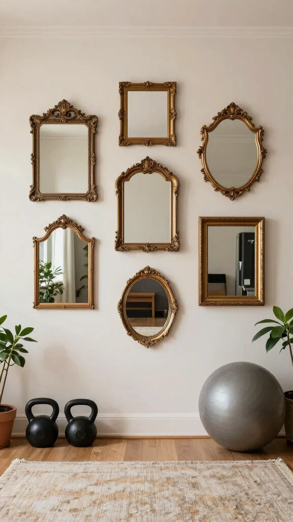 12 Home Gym Mirror Wall Ideas for Better Form and a Bigger Look - 3. Vintage Mirrors for a Touch of Class 1