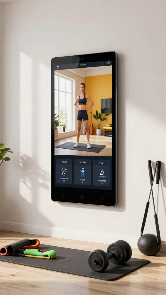 12 Home Gym Mirror Wall Ideas for Better Form and a Bigger Look - 7. Smart Mirrors with Built-In Technology 1