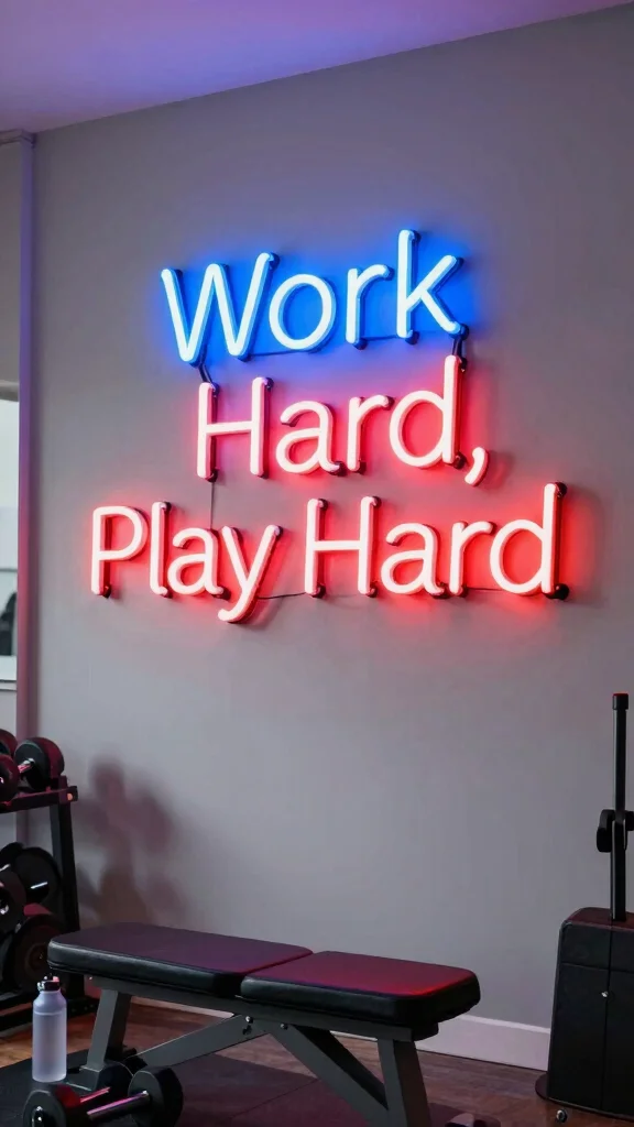 12 Home Gym Neon Sign Ideas That Keep You Motivated Every Session - 1. 'Work Hard, Play Hard' Vibe 1