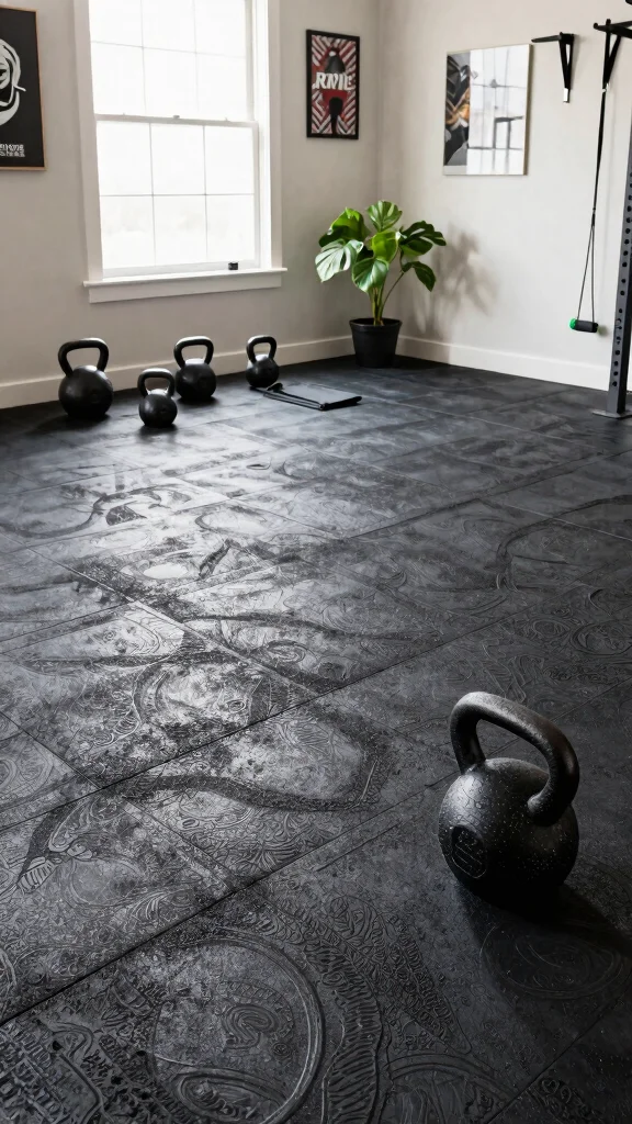12 Home Gym Rubber Flooring Ideas for Protection and Performance - 4. Textured Rubber Flooring 1