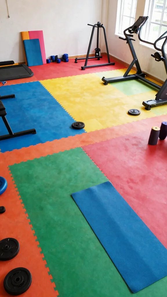 12 Home Gym Rubber Flooring Ideas for Protection and Performance - 5. Color-Coded Rubber Flooring 1