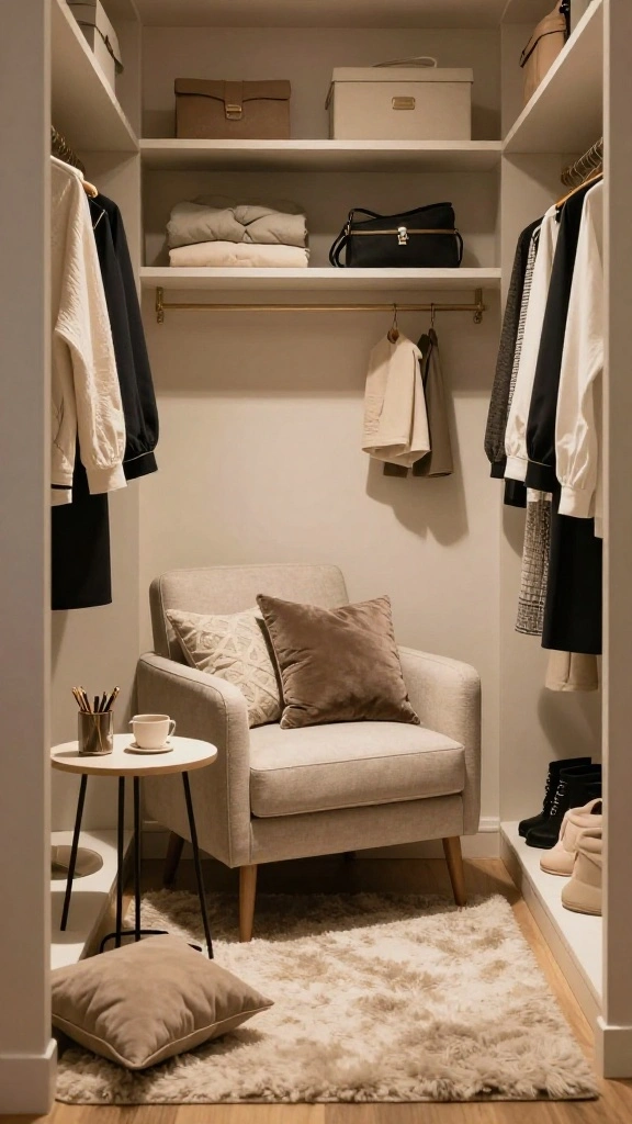 12 Modern Luxury Walk-in Closet Ideas Worth Designing Your Home Around - 11. A Cozy Retreat: Lounge Elements 1