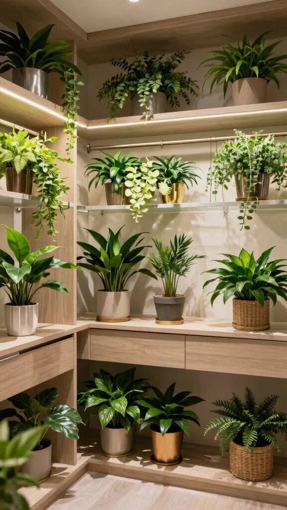 12 Modern Luxury Walk-in Closet Ideas Worth Designing Your Home Around - 12. Outdoor-Inspired Flora: Bringing Nature Indoors 1