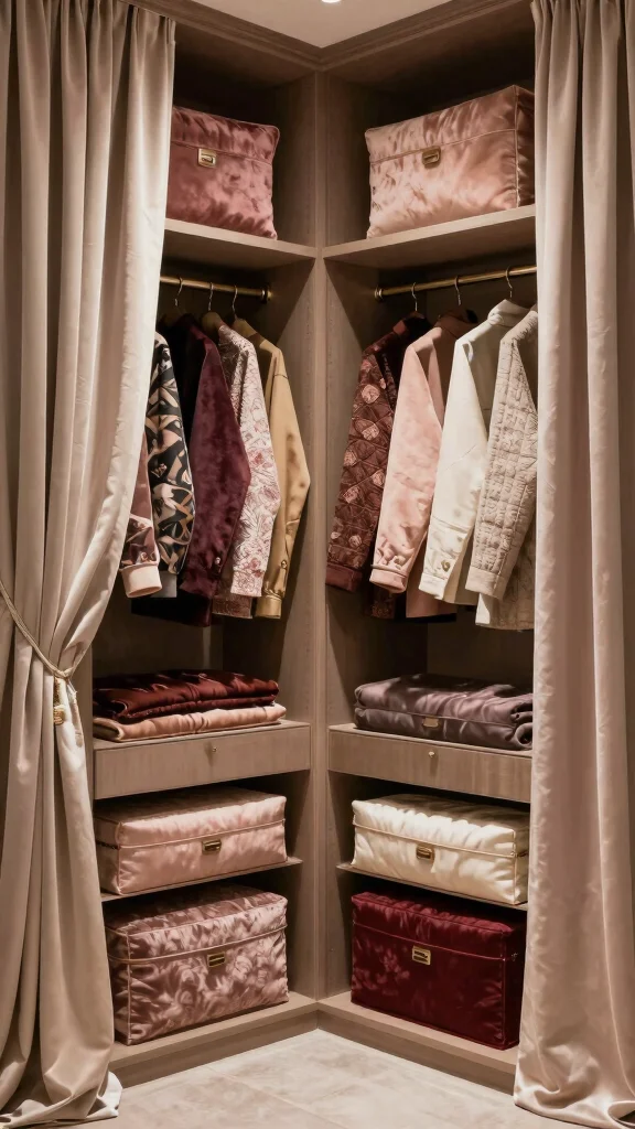 12 Modern Luxury Walk-in Closet Ideas Worth Designing Your Home Around - 6. A Touch of Elegance: Luxe Fabrics 1