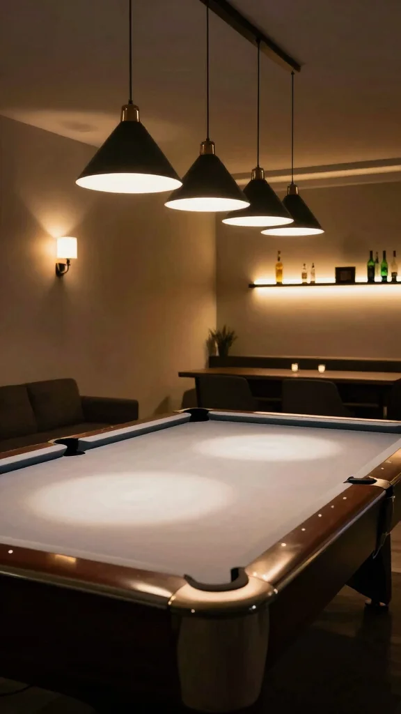 12 Pool Table Game Room Ideas That Entertain Guests Effortlessly - 2. The Perfect Game Room Lighting 1