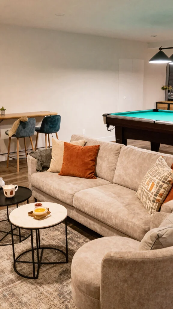12 Pool Table Game Room Ideas That Entertain Guests Effortlessly - 3. Cozy Seating Arrangements 1