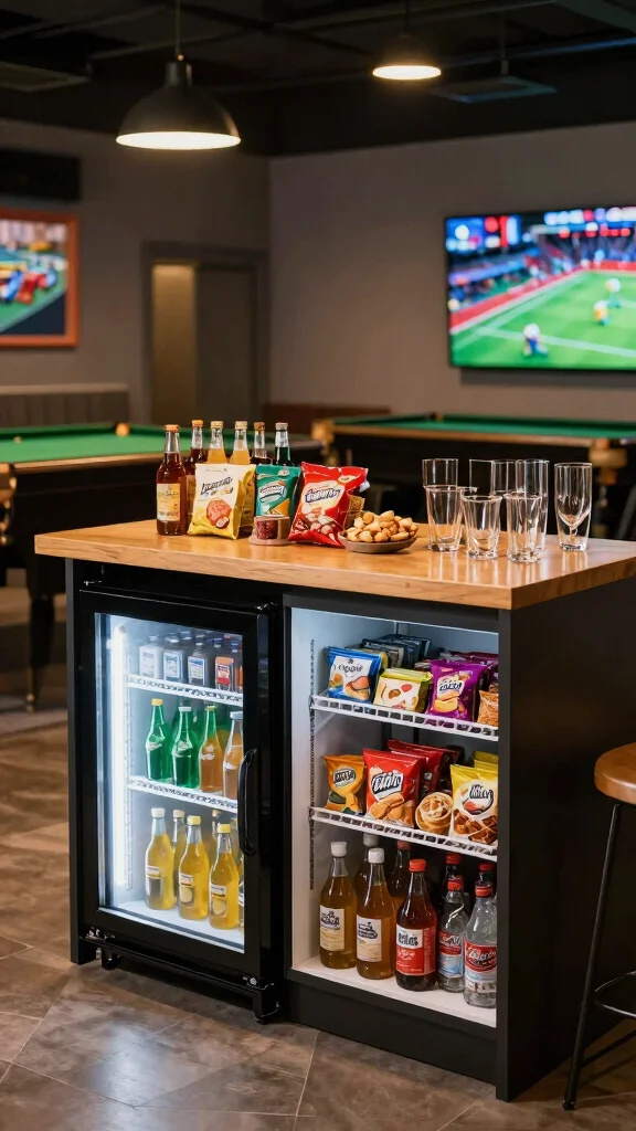 12 Pool Table Game Room Ideas That Entertain Guests Effortlessly - 8. Snack and Beverage Bar 1