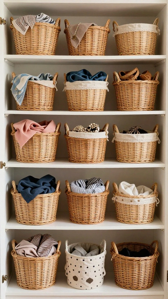 12 Walk-in Closet Built-in Ideas That Look Custom Without the Cost - 5. Stylish Baskets for Clutter-Free Organization 1