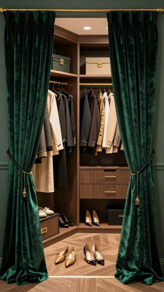12 Walk-in Closet Door Ideas: From Sliding Panels to Glass Fronts - 8. Luxurious Velvet Curtains 1