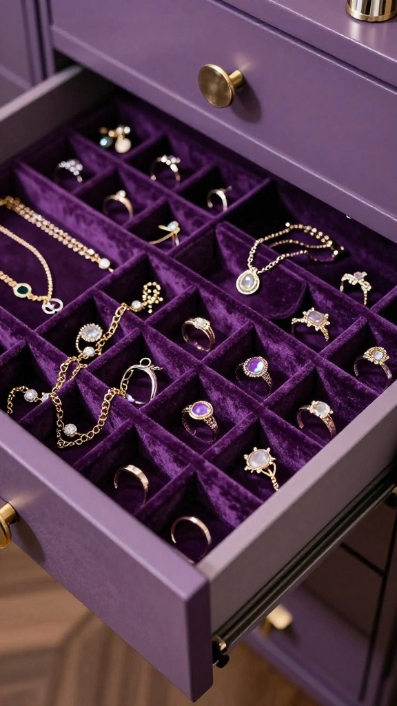 12 Walk-in Closet Jewelry Storage Ideas From Drawers to Display - 1. Velvet-Lined Jewelry Drawers 1