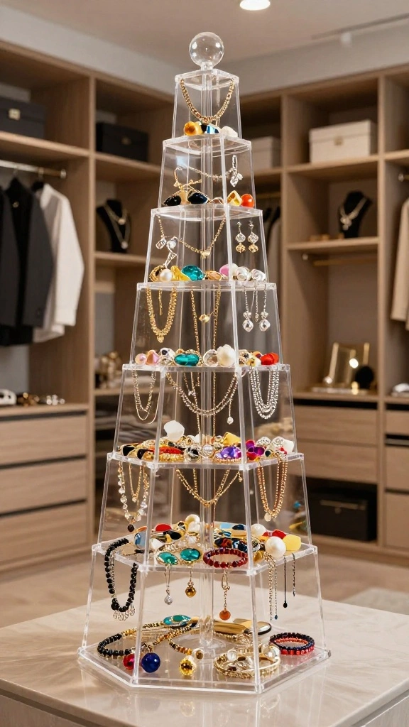 12 Walk-in Closet Jewelry Storage Ideas From Drawers to Display - 2. Acrylic Display Towers 1