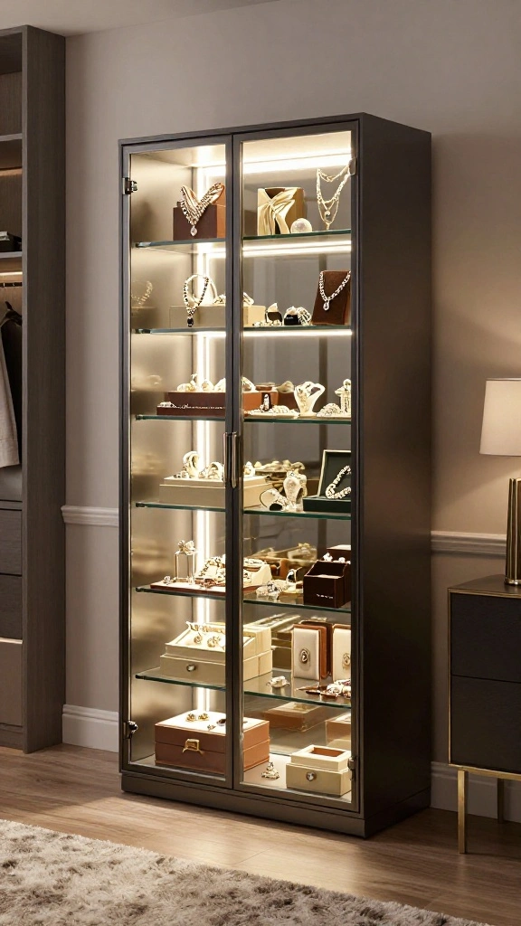 12 Walk-in Closet Jewelry Storage Ideas From Drawers to Display - 6. Glass-Fronted Cabinets 1