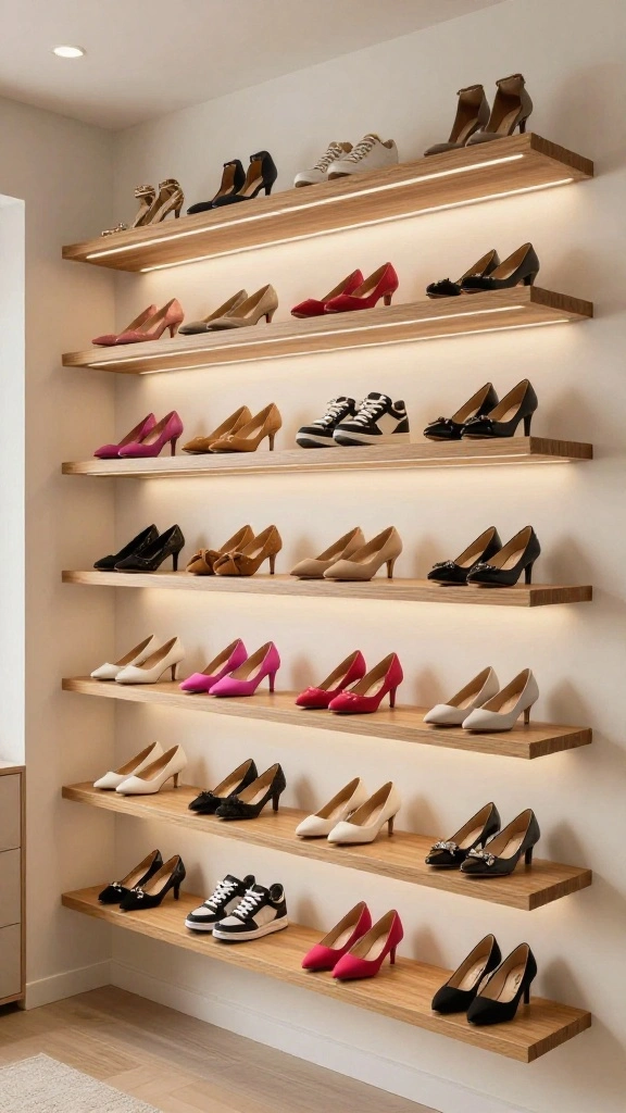 12 Walk-in Closet Shoe Storage Ideas for Every Collection Size - 1. Elegant Floating Shelves 1