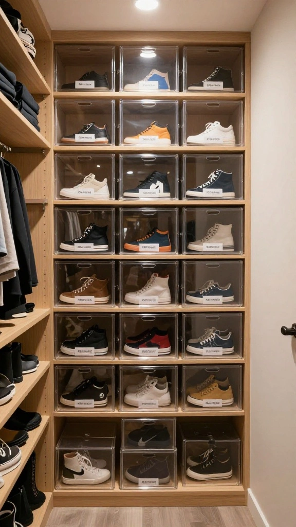 12 Walk-in Closet Shoe Storage Ideas for Every Collection Size - 10. Clear Shoe Boxes 1