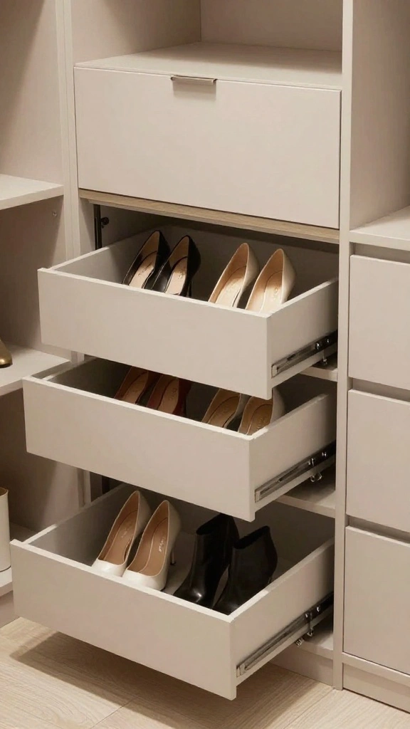 12 Walk-in Closet Shoe Storage Ideas for Every Collection Size - 4. Pull-Out Drawers 1