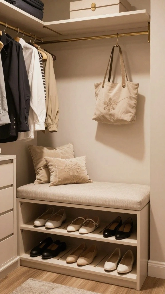 12 Walk-in Closet Shoe Storage Ideas for Every Collection Size - 6. Stylish Bench with Storage 1