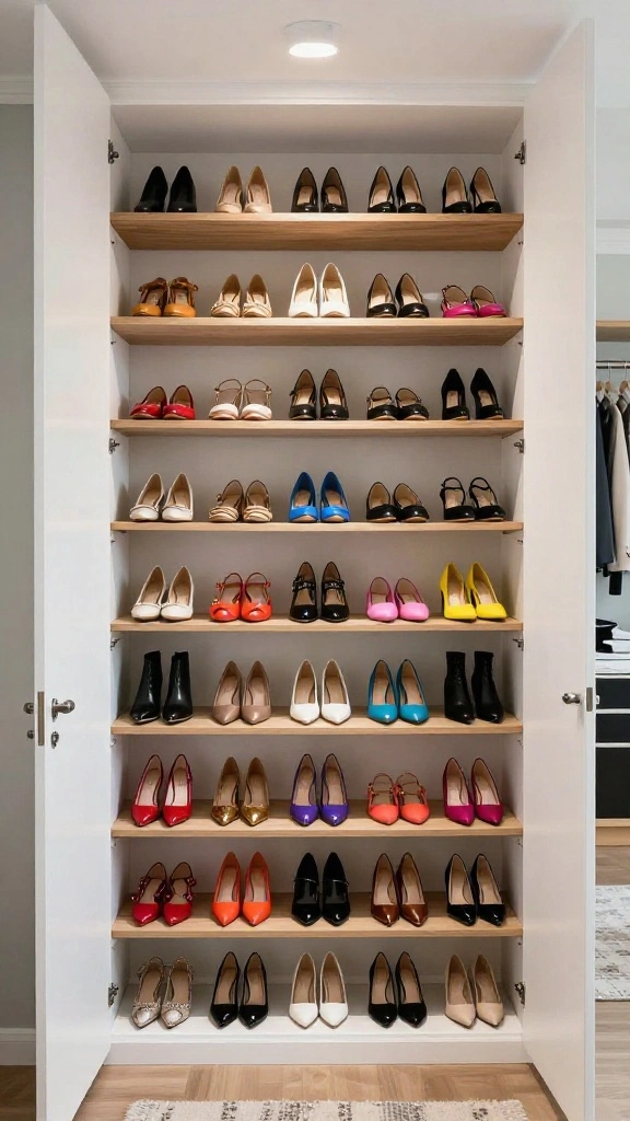 12 Walk-in Closet Shoe Storage Ideas for Every Collection Size - 8. Color Coordinate Your Collection 1