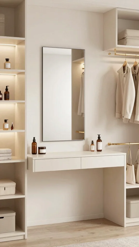 12 Walk-in Closet Vanity Ideas for Every Size and Style - 1. Minimalist Mirror Magic 1