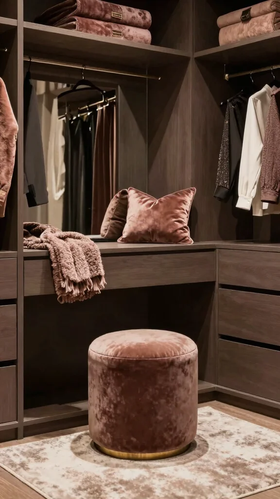12 Walk-in Closet Vanity Ideas for Every Size and Style - 11. Luxurious Textiles and Fabrics 1