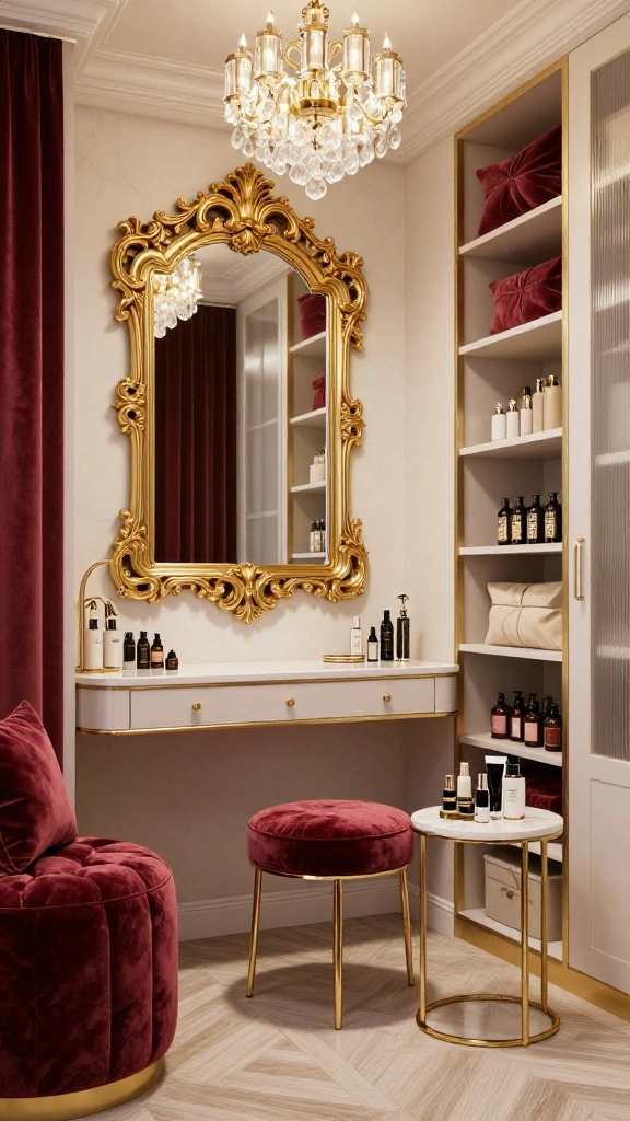 12 Walk-in Closet Vanity Ideas for Every Size and Style - 3. Glamorous Gold Touches 1
