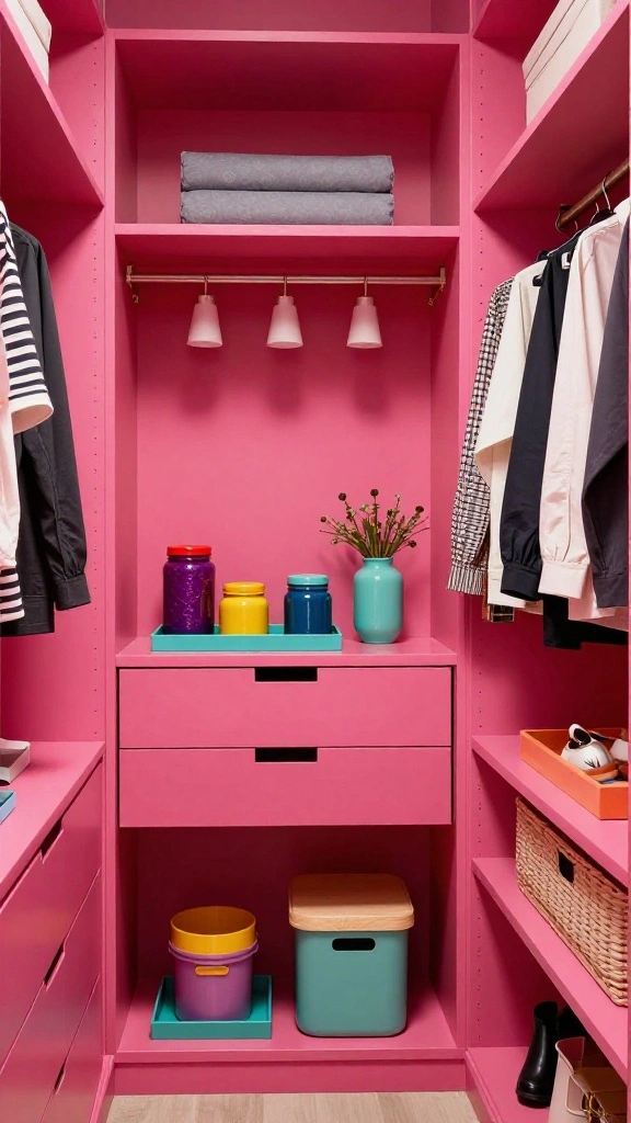 12 Walk-in Closet Vanity Ideas for Every Size and Style - 6. Bold Color Statements 1