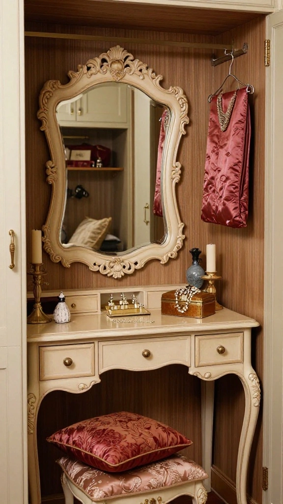 12 Walk-in Closet Vanity Ideas for Every Size and Style - 7. Vintage Glam 1