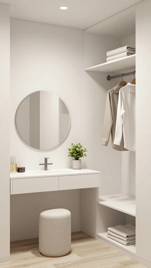 12 Walk-in Closet With Vanity Ideas for a Full Get-Ready Space - 1. Sleek Minimalist Design 1