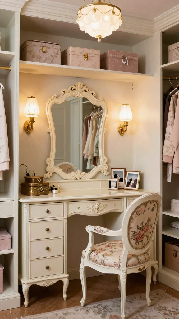 12 Walk-in Closet With Vanity Ideas for a Full Get-Ready Space - 5. Vintage Elegance 1