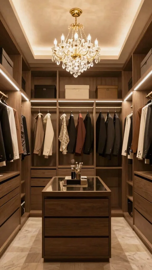 12 Walk-in Closet With Vanity Ideas for a Full Get-Ready Space - 6. Luxurious Lighting Design 1