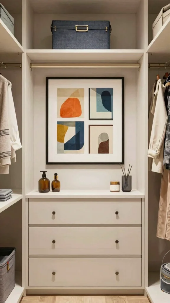 12 Walk-in Closet With Vanity Ideas for a Full Get-Ready Space - 8. Artistic Flair with Custom Artwork 1