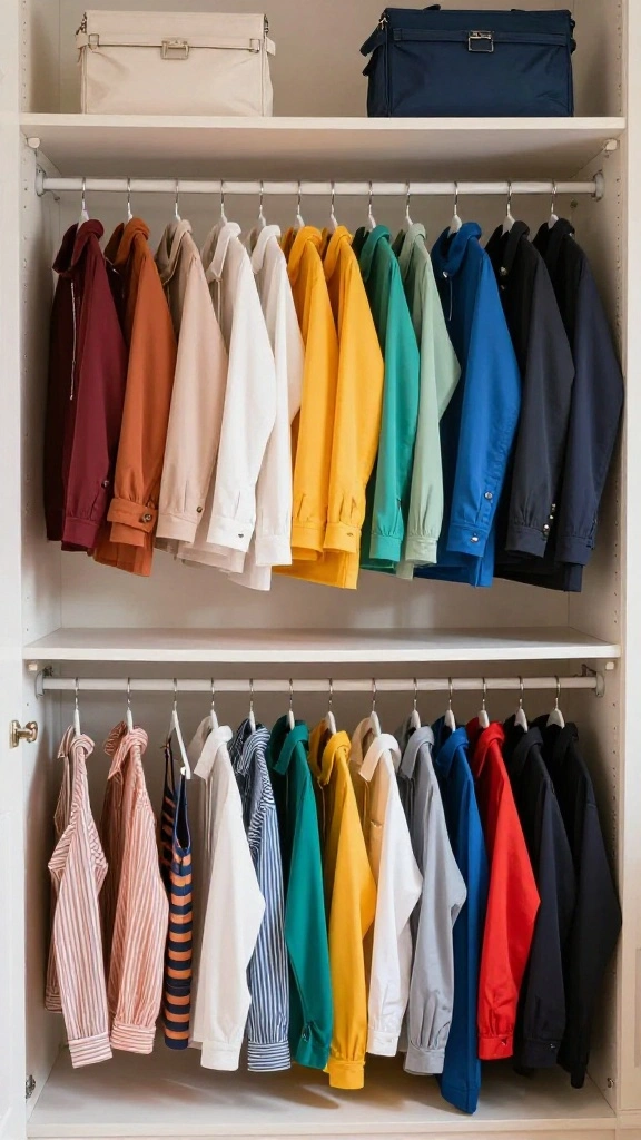 13 DIY Walk-in Closet Organization Ideas That Actually Work - 6. Color-Coded Wardrobe 1