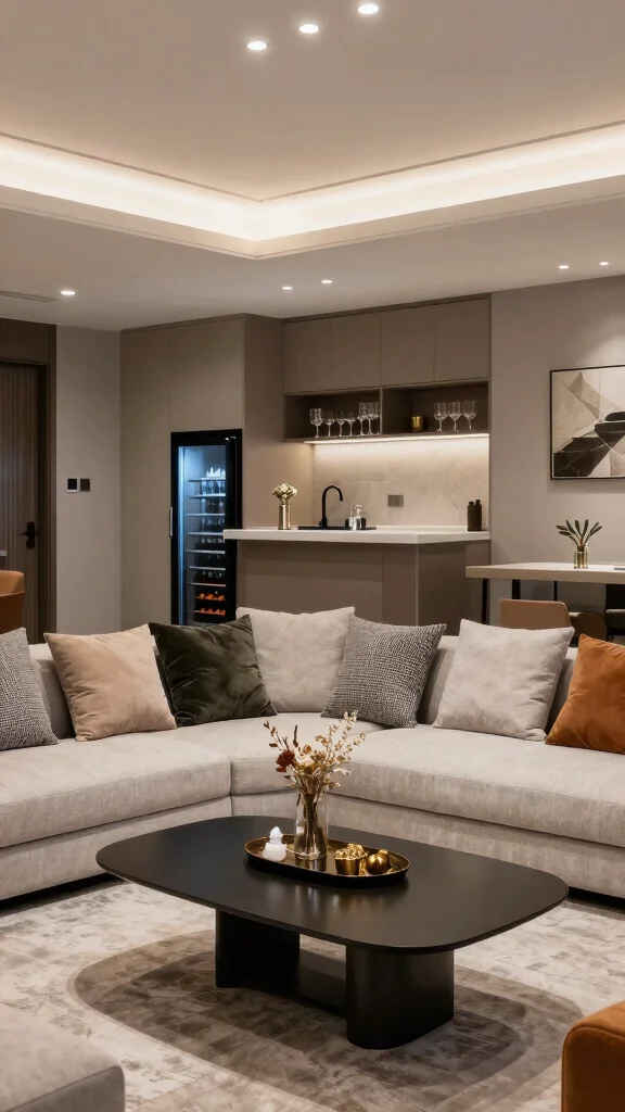 13 Game Room Basement Ideas to Transform Unused Space - 5. Chic Entertainment Hub 1