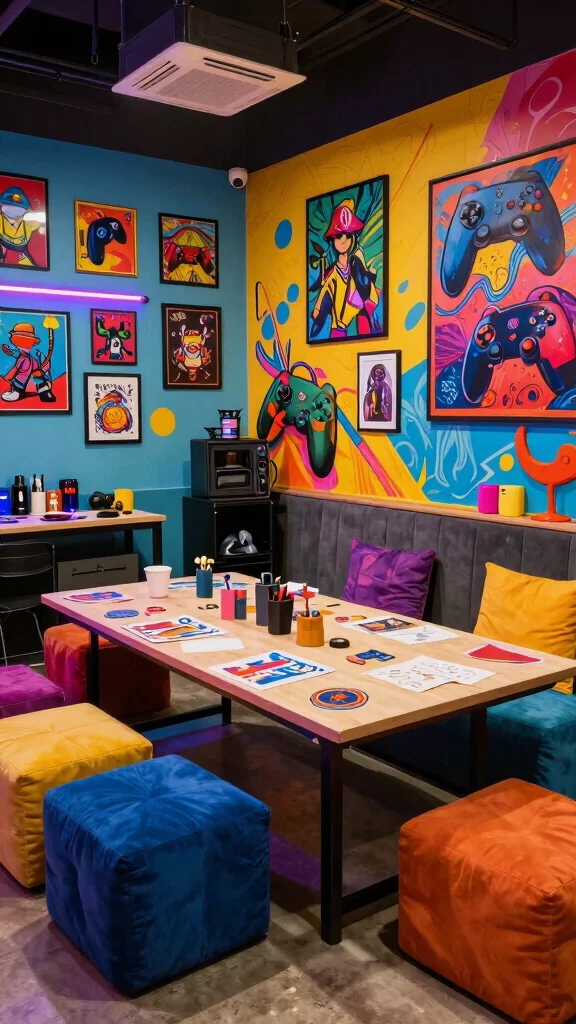 13 Game Room Basement Ideas to Transform Unused Space - 6. Artsy Game Zone 1