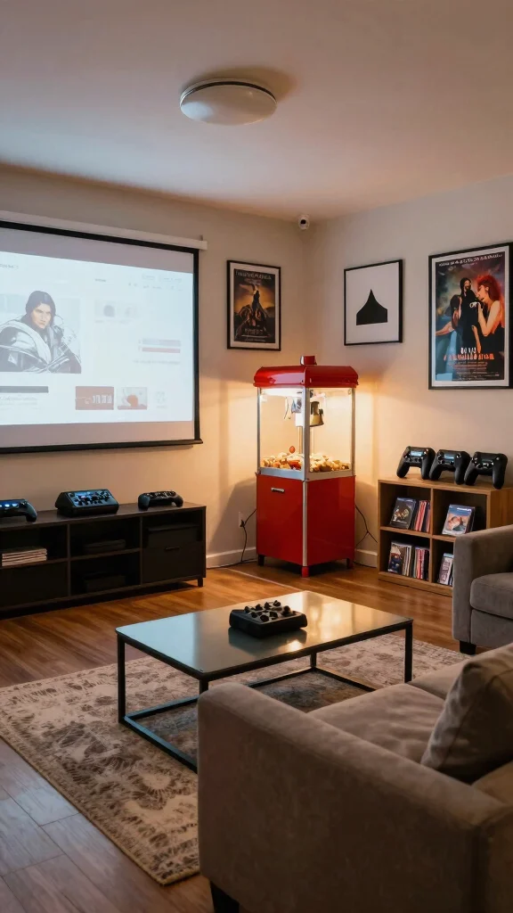 13 Game Room Basement Ideas to Transform Unused Space - 7. Classic Movie and Game Room 1