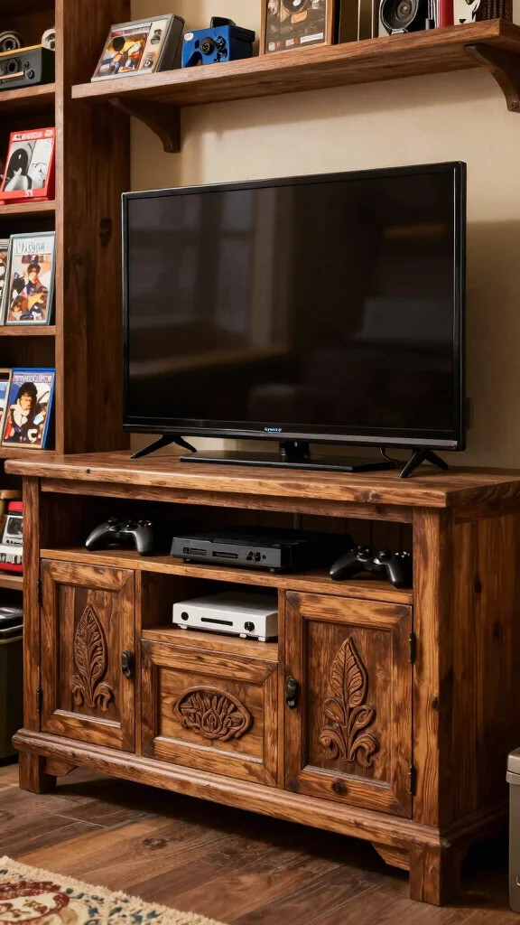 13 Game Room Furniture Ideas for Every Style and Player - 3. Vintage Entertainment Centers 1