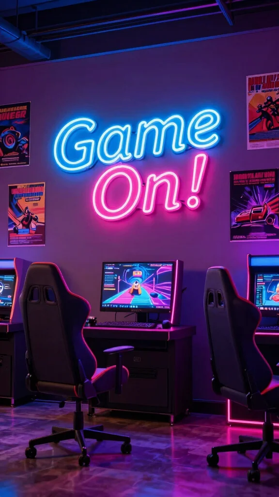 13 Game Room Lighting Ideas From Neon to LED Strips - 1. Bold Neon Signs 1