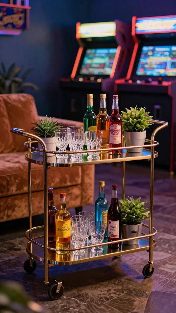 13 Game Room Man Cave Ideas to Create the Perfect Retreat - 4. Retro Bar Cart 1