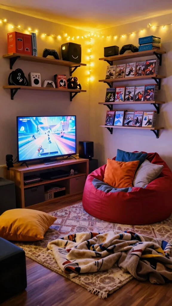 13 Game Room Setup Ideas to Build the Ultimate Play Space - 6. Cozy Gaming Nook 1