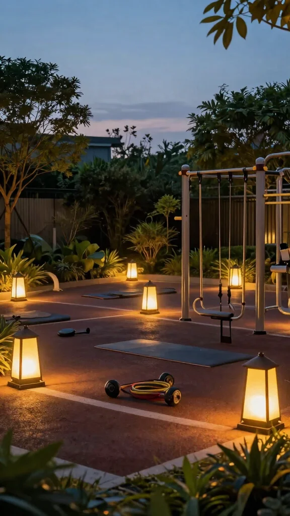 13 Home Gym Lighting Ideas From LED Strips to Overhead Panels - 10. LED Lanterns for Outdoor Workouts 1