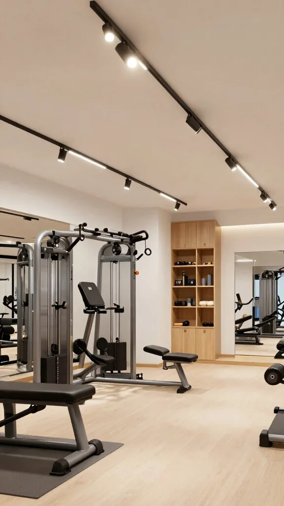 13 Home Gym Lighting Ideas From LED Strips to Overhead Panels - 11. Track Lighting for Flexibility 1