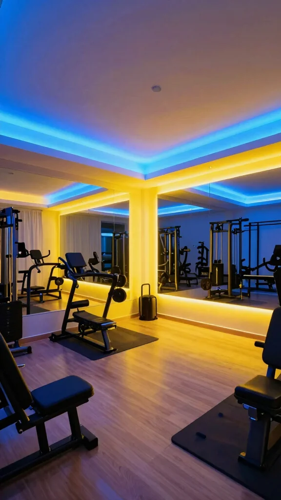 13 Home Gym Lighting Ideas From LED Strips to Overhead Panels - 5. Color-Changing LED Lights 1