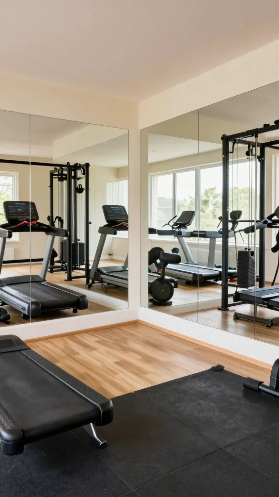 13 Home Gym Mirror Ideas to Make Your Space Feel Larger - 9. Mirrored Partition Walls 1