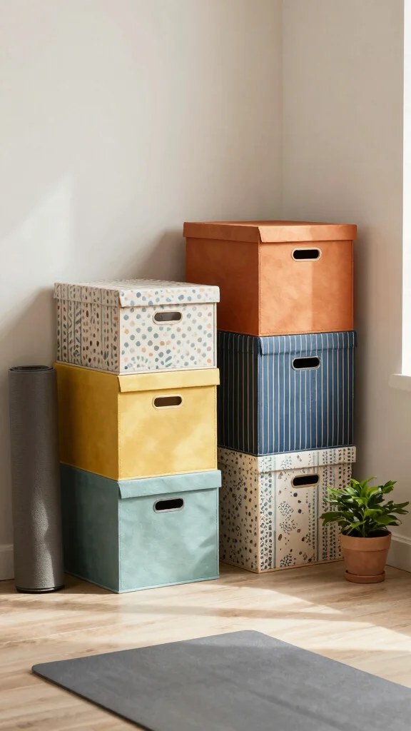 13 Home Gym Storage Ideas That Keep Your Space Functional - 10. Decorative Storage Boxes 1