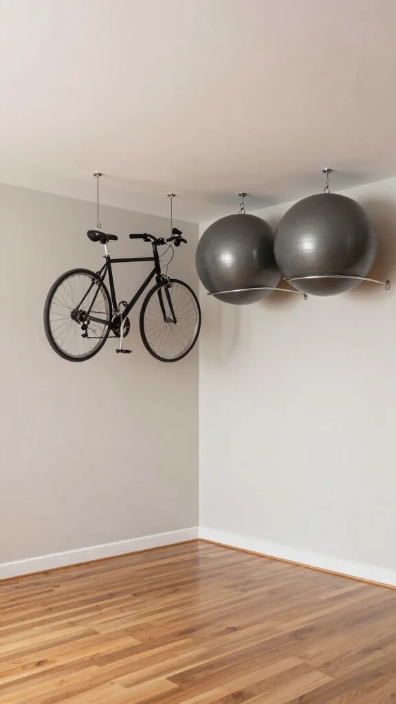 13 Home Gym Storage Ideas That Keep Your Space Functional - 12. Ceiling-Mounted Storage 1