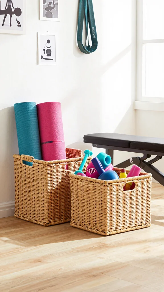13 Home Gym Storage Ideas That Keep Your Space Functional - 3. Gym Storage Baskets 1