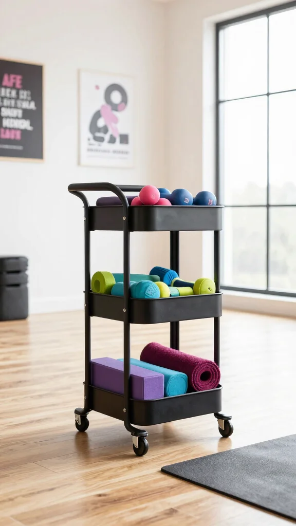 13 Home Gym Storage Ideas That Keep Your Space Functional - 8. Organizing Carts 1